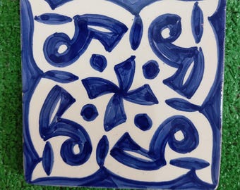 Hand-Painted Moroccan Tile - 4x4 Ceramic Wall Art, Indoor/Outdoor