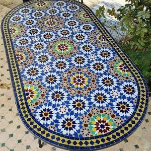 Moroccan Oval Zellige Tile Table, Handmade Mosaic Dining Table, Outdoor Patio Table, Artistic Garden Table, Unique Home Accent Furniture