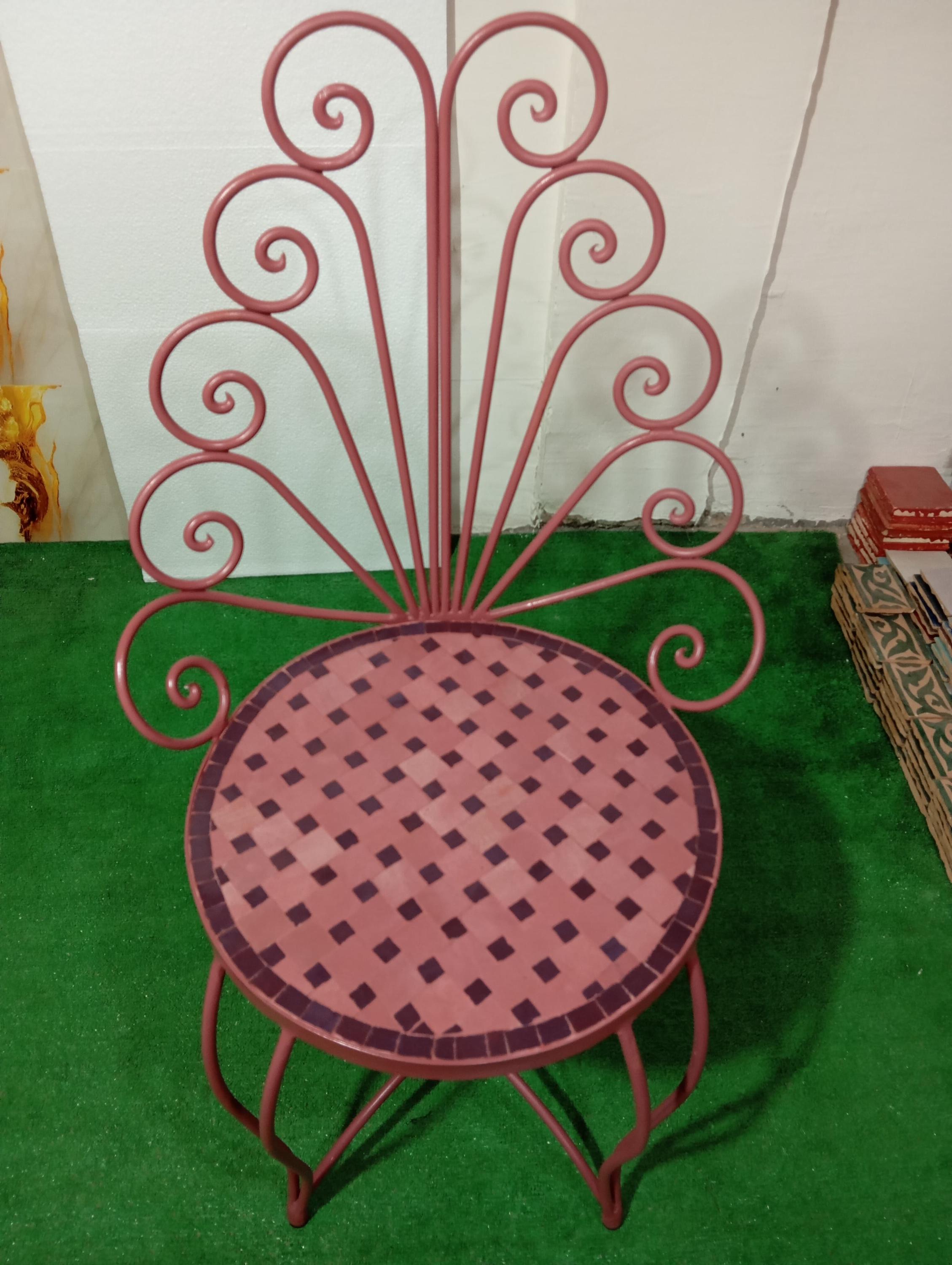 Custom Set of 4 Pink Moroccan Mosaic Bistro Chairs, Handmade