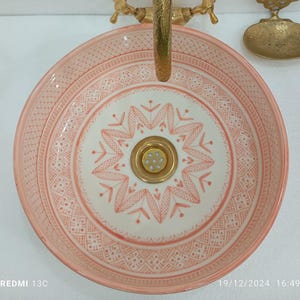 Handmade Ceramic Sink for Kitchen or Bathroom: Pottery Vanity Basin,Countertop Décor,Farmhouse Sink, 100% Handmade - 14 inches Pink Sink.