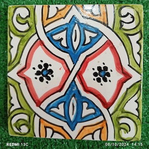 Hand-Painted Moroccan Ceramic Tile 4in x 4in , Decorative Wall Tile, Artisan Crafted Backsplash, Unique Ceramic Wall Art,Moroccan Decor Tile