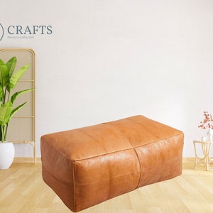 Benutzerdefinierter rechteckiger Ottoman-Hocker, großer Wohnzimmer-Leder-Osman-Fußschemel, großes braunes Ottoman-Leder-Bodenkissen-Hellbraun