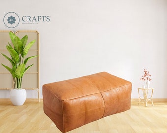 Puf otomano rectangular personalizado, reposapiés otomano grande de cuero para sala de estar, cojín de piso otomano grande de cuero marrón (marrón claro)