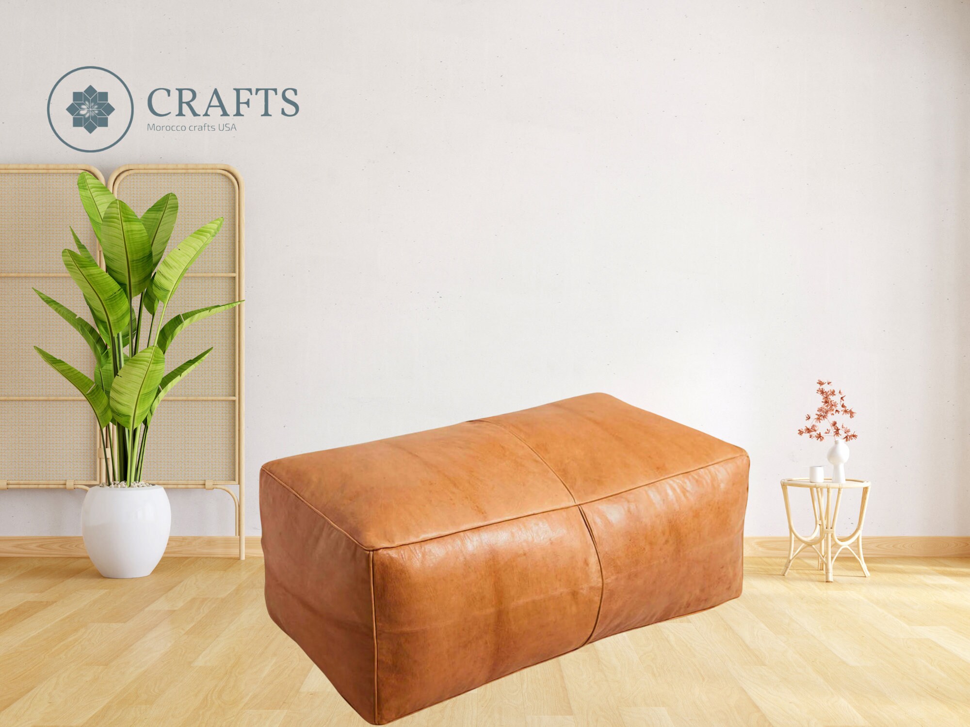 Unstuffed Rectangular Ottoman Pouf large Living Room Leather Ottoman Footstool large Brown Leather Floor Pillow Light Brown 401818 Etsy