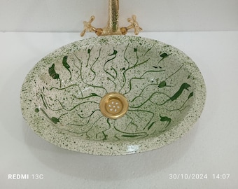 Lavabo de cerámica marroquí hecho a mano, lavabo de cerámica verde