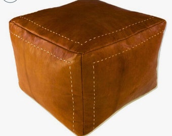 Authentic Handmade Leather Pouf, Square stylish Ottoman Footstool Pouf, Square Coffee Table Pouf, Custom Made Pouf