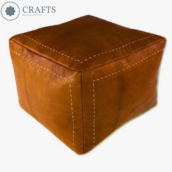 Authentic Handmade Leather Pouf, Square stylish Ottoman Footstool Pouf, Square Coffee Table Pouf, Custom Made Pouf