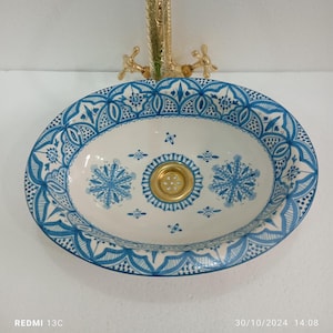 Light blue Ceramic Bathroom Sink, Custom Vanity Vessel Basin, Pottery Countertop Sink, Color Choice, Unique Farmhouse Style Décor Basin.
