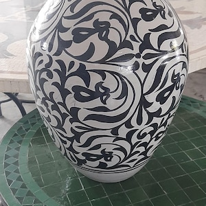 Black Moroccan Handmade Ceramic Vase – Hand-Painted Fes Pottery, Unique Home Accent, Decorative Vintage-Style Vase,Artisan Table Decor Piece