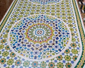 Handmade Moroccan Mosaic Table, Zellige Tile, Indoor Outdoor Patio, Custom Size & Colors Available