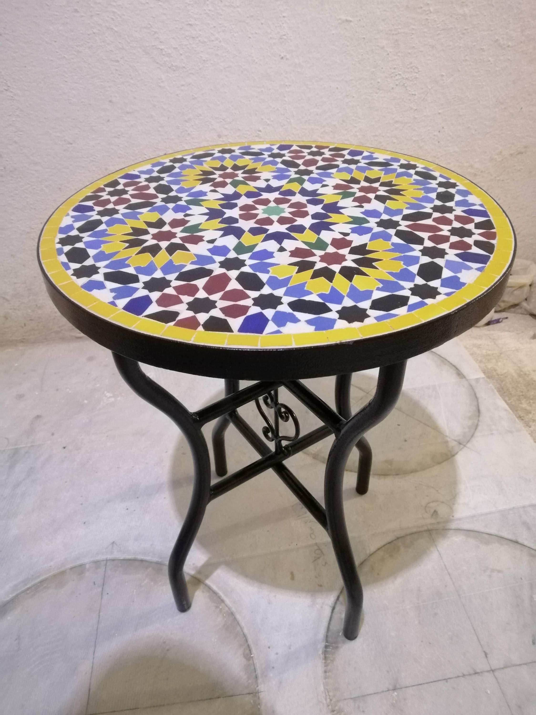 Handmade Zellige Tile Coffee Table: Moroccan Mosaic Bistro Table