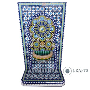 Handmade Moroccan Mosaic Fountain, Zellige Tile Wall Water Feature, Outdoor/Indoor Garden Decor, Custom Design Waterfall Fountain, Home Art