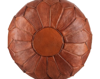 Genuine Moroccan leather tan Pouf, Moroccan pouf ottoman cover can use for Footrest , or a pouf footstool also Hassock .Perfect  Gift Brown.