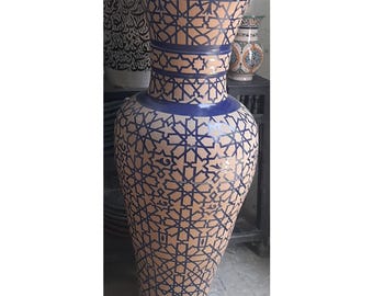 モロッコ　フェズの花入　花瓶　陶器製 モロッコ フェズの花入 花瓶 陶器製 フェズ モロッコの陶製花瓶