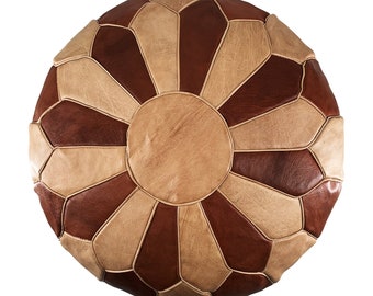 Genuine Moroccan leather Pouf, Moroccan Ottoman pouf cover can use for Footrest pouf footstool. Hassock .Perfect Gift (beige and light brown