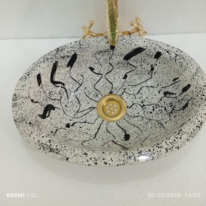 Lavabo-vasque en poterie noir et blanc – Lavabo en céramique fait main – Lavabo à poser sur mesure – Décoration de salle de bain campagnarde – Lavabo unique