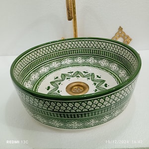 Moroccan washbasin sink,handmade Ceramic,handpainted,bathroom farmhouse sink,kitchen decor, ceramic basin,Morrocan Vessel,countertop basin,