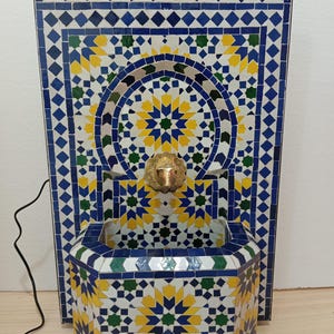 Handmade Moroccan Mosaic Tile Fountain, Colorful Zellige Wall Fountain, Unique Water Feature for Garden & Patio, Indoor and Outdoor Decor