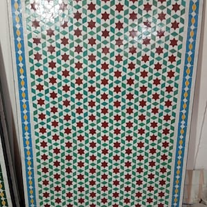 Handcrafted Mosaic Table in Green, Blue & Red, Artistic Tile Patio Table, Moroccan Outdoor Coffee Table, Colorful Home  and Garden Decor
