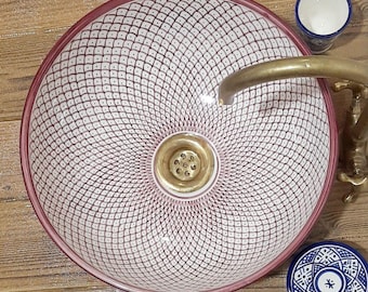 Handmade Moroccan Ceramic Vessel Sink, Purple Fish Scale Oval Basin