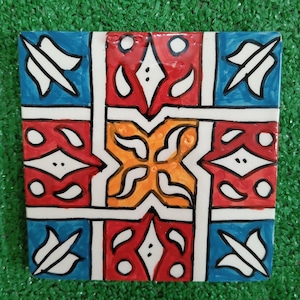 Hand-Painted Moroccan Ceramic Tile 4in x 4in, Decorative Wall Tile, Artisan Crafted Backsplash, Unique Ceramic Wall Art, Moroccan Decor Tile