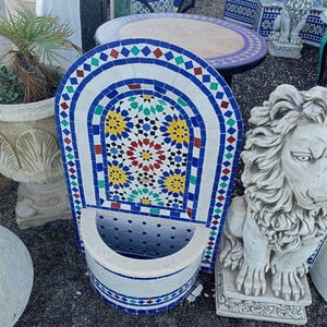 Small Blue Moroccan Mosaic Fountain – Handmade Zellige Tile Wall Water Feature, Small Fountain for Outdoor and Indoor Garden or Patio Decor