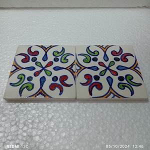 Hand-Painted Moroccan Zellige Tile: 4x4 Ceramic Wall Art