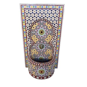 Handmade Garden Mosaic Fountain, Wall-Mounted Outdoor Water Feature, Moroccan Tile Fountain, Moorish Mosaic Fountain, Unique Yard Fountain.