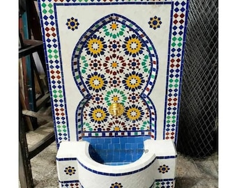 Handmade Moroccan Mosaic Fountain, Outdoor Patio Water Feature