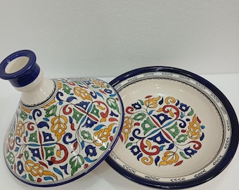 Moroccan Handmade Clay Tagine, Lead-Free Ceramic Cooking Pot, Large Tagine for Serving & Cooking, Authentic Moroccan Kitchen Cookware,