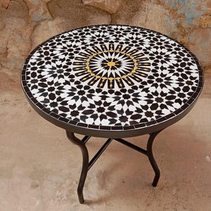 Black and Yellow Garden Mosaic Table for Outdoor Patio, Moroccan Art, Rustic Coffee Table, Kitchen Bistro Table, Mosaic Top, Bedside Accent