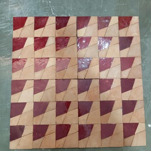 Handmade 12x12 Moroccan Zellige Tile – Red & Terracotta Geometric Tile from Fez, Clay Wall or Floor Tile for Kitchen, Bath, Backsplash