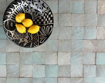 Handmade Sage Green Zellige Tile 4x4 | Moroccan Clay, Glossy Ceramic