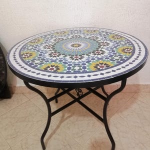 Handmade Moroccan Zellige Table – Mosaic Tile Patio Table – Outdoor Bistro Dining Table – Rustic Garden Coffee Table – Indoor Side Table
