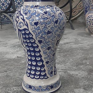 Handmade Blue Moroccan Ceramic Vase – Hand-Painted Fes Pottery, Unique Home Decor, Artisan Decorative Vase, Colorful Vintage-Inspired Accent