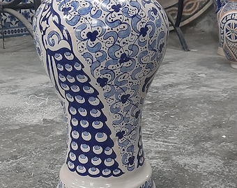 Handmade Moroccan Pottery Vase: Blue Fes Ceramic, Chiseled Home Decor