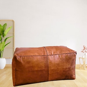 Benutzerdefinierter rechteckiger osmanischer Pouf, großer osmanischer Fußhocker aus Leder im Wohnzimmer, großes braunes osmanisches Lederbodenkissen