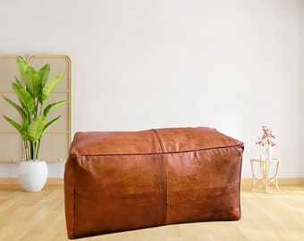 Puf otomano rectangular personalizado, reposapiés otomano grande de cuero para sala de estar, cojín de suelo otomano grande de cuero marrón
