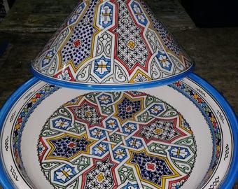 Ręcznie robiony marokański tagine do gotowania i serwowania, duży ceramiczny garnek do tagine, dekoracyjny gliniany tagine, marokańskie naczynia kuchenne, wyjątkowa zastawa stołowa.