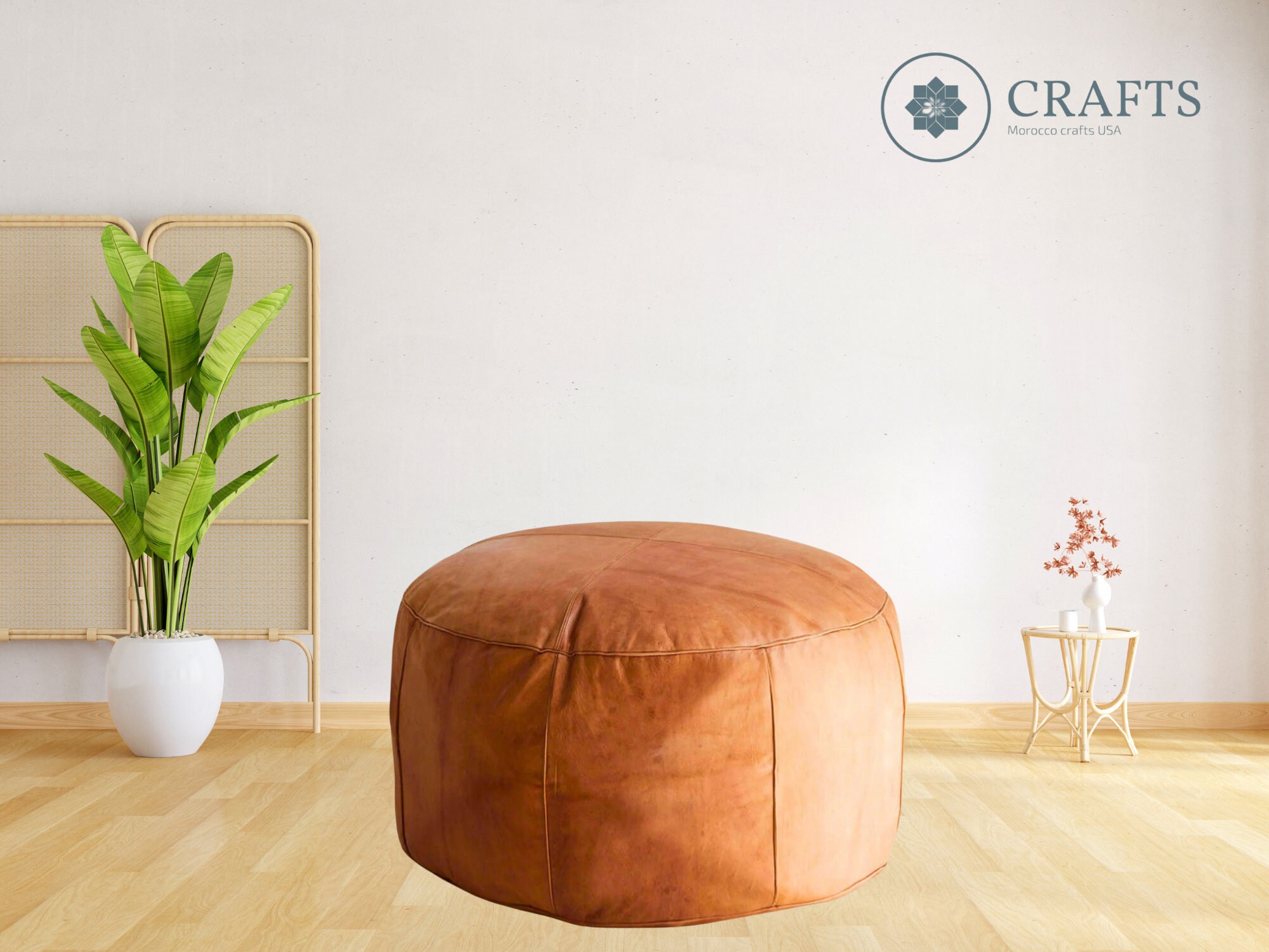 Tan leather pouffe discount