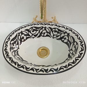 Lavabo-vasque en céramique noir et blanc - Lavabo à poser fait main - Lavabo moderne - Lavabo en poterie artistique - Décoration de ferme -