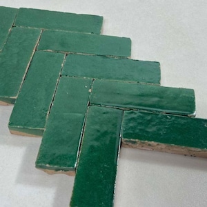 Handmade Emerald Green Moroccan Zellige Tile: 2x6 Bejmat Terracotta