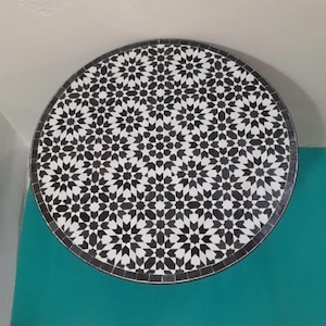 Black Mosaic Outdoor Table – Moroccan Tile Patio Table – Handmade Rustic Bistro Table – Black Ceramic Coffee Table for Garden or Kitchen-