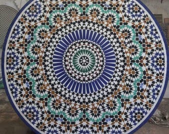 Handmade Moroccan Mosaic Table: Zellige Tile Patio Dining Table