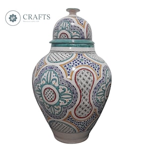 Handmade Moroccan Pottery Vase, Traditional Ceramic Home Decor, Large Artisan Vase, Unique Decorative Accent, Authentic Fes Clay Vase