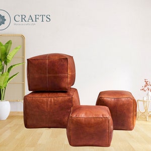 Custom leather pouf,leather puff,Pouf Leather,Nursery Pouf,round footstool,Pouf Square Ottoman,Genuine Leather pouf-brown Leather Pouf-