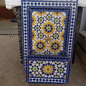 Handmade Moroccan Mosaic Fountain - Zellige Tile Water Feature - Indoor & Outdoor Wall Fountain - Garden Patio Decor - Moorish Art-