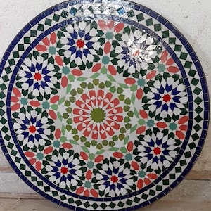 Handmade Moroccan Mosaic Table, Round Zellige Tile Table, Indoor Outdoor Dining Table, Patio Garden Table, Artisan Tile Table, Balcony Decor