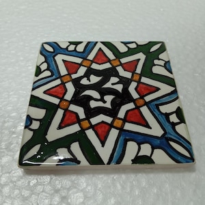 Moroccan Ceramic Tile 4in x 4in – Hand Painted Zellige Tile for Kitchen Backsplash, Bathroom Wall, Fireplace Surround, or Home Decor