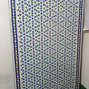 Blue Mosaic Table, Custom Handmade Tile Top Table for Indoor & Outdoor Use, Moroccan Patio Table, Artistic Coffee Table, Home Decor
